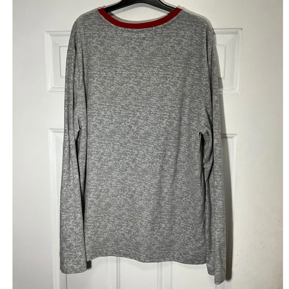 Eddie Bauer Mens Gray Waffle Knit Christmas Tree Plaid Sleep Shirt Large L